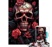 Jigsaws for Adults1000 Pieces Skull with Red Roses Jigsaw 1000 Pieces Toy Wall Decor Presents for Women for Is Ideal As A Gifts (50x75cm)