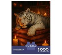 Jigsaws for Adults1000 Pieces Sleeping White Tiger on Books Adult Jigsaw Puzzle Relaxing Games Perfect Decoration Unique Birthday And Gifts 70x50cm/1000pcs