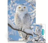 Jigsaws for Adults1000 Pieces Snowy Owl Perched on Snowy Branch, Fun Games, Decompressing Intellectual, Enhance Love between Couples 38x26cm