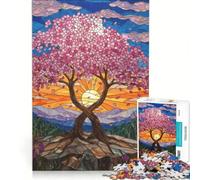 Jigsaws for Adults1000 Pieces Stained Glass Cherry Blossom Tree, Fun Games, Decompressing Intellectual, Enhance Love between Couples 38x26cm
