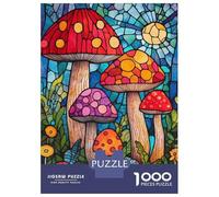 Jigsaws for Adults1000 Pieces Stained Glass Mushrooms Jigsaw for Adults Brain Teaser Game Staycation Kill Time for Birthday, Chrismas 52x38cm/1000pcs