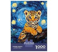 Jigsaws for Adults1000 Pieces Tiger Cub in Starry Night Style Jigsaws for Adults Hands-on Game Difficult Challenge Help The Brain Exercise 38x26cm/1000pcs
