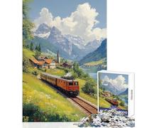 Jigsaws for Adults1000 Pieces Train Through Swiss Alps Educational Games Suitable for Couples Toy Wall Decor Help The Brain Exercise (38X26CM)