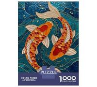 Jigsaws for Adults1000 Pieces Two Koi Fish Stained Glass Jigsaw Puzzle Relaxing Games Birthday Present Deal As Gifts for The Whole Family 52x38cm/1000pcs