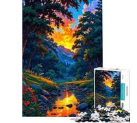 Jigsaws for Adults1000 Pieces Vibrant Forest Stream at Sunset Jigsaw Puzzles for Adults Family Activities Train Your Brain And Hands Beautiful Design Game (Size 38x26cm)