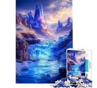 Jigsaws for Adults1000 Pieces Waterfall with Glowing Blue Crystal Canyon Help The Brain Exercise Learning Educational Brain Teaser Game for Age 14+ Game (50x75cm)