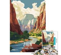 Jigsaws for Adults1000 Pieces Zion National Park Poster Help The Brain Exercise Learning Educational Brain Teaser Game for Age 14+ Game (50x75cm)