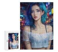 Jigsaws for Adults300 PCS Anime Girl in Neon City Rain Jigsaws for Adults Brain Teaser Game Analysis And Logic Stress Reduction Gifts 300 PCS