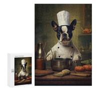 Jigsaws for Adults300 PCS Boston Terrier Chef Jigsaw Puzzle Brain Teaser Game Analysis And Logic Deal As Gifts for The Whole Family 300 PCS