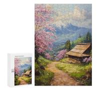 Jigsaws for Adults300 PCS Cherry Blossom Mountain Cabin Jigsaw Puzzles for Adults For Family Fun Challenging To Complete Learning Educational Toys 300 PCS