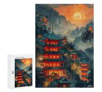 Jigsaws for Adults300 PCS Chinese Temple Sunset Landscape Jigsaw Puzzles for Adults Staycation Kill Time Help The Brain Exercise Family Fun & Game Night 300 PCS