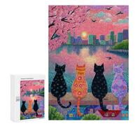 Jigsaws for Adults300 PCS Cityscape Cats Sunset Art Print -1 Jigsaw Puzzles for Adults For Family Fun Challenging To Complete Learning Educational Toys 300 PCS