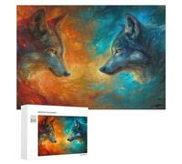 Jigsaws for Adults300 PCS Fire And Ice Wolves Artwork Teenagers Puzzles Hands-on Game Presents for Women Unique Birthday And Gifts 300 PCS