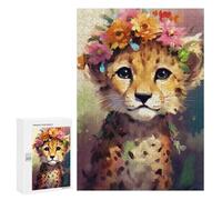 Jigsaws for Adults300 PCS Floral Crowned Leopard Cub Jigsaw Puzzles for Adults Staycation Kill Time Help The Brain Exercise Family Fun & Game Night 300 PCS