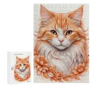 Jigsaws for Adults300 PCS Ginger Cat with Flowers Jigsaws for Adults Brain Teaser Game Analysis And Logic Stress Reduction Gifts 300 PCS