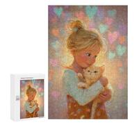 Jigsaws for Adults300 PCS Girl Holding Kitten with Hearts Jigsaw Puzzles for Adults Staycation Kill Time Help The Brain Exercise Family Fun & Game Night 300 PCS