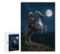 Jigsaws for Adults300 PCS Native American on Horse Under Moonlight Jigsaws for Adults Brain Teaser Game Analysis And Logic Stress Reduction Gifts 300 PCS