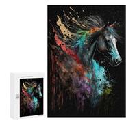 Jigsaws for Adults300 PCS Paintsplash Horse Jigsaw Puzzle Brain Teaser Game Analysis And Logic Deal As Gifts for The Whole Family 300 PCS
