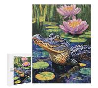 Jigsaws for Adults500 PCS Alligator in Lily Pond Jigsaw Puzzles for Adults For Family Fun Challenging To Complete Learning Educational Toys 500 PCS