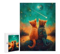 Jigsaws for Adults500 PCS Cats Watching Shooting Star Jigsaw for Adults Toy Wall Decor Presents for Women Help The Brain Exercise 500 PCS