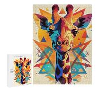 Jigsaws for Adults500 PCS Colorful Giraffe Portrait with Geometric Background Jigsaws for Adults Brain Teaser Game Analysis And Logic Stress Reduction Gifts 500 PCS
