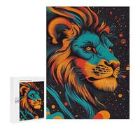 Jigsaws for Adults500 PCS Cosmic Lion Portrait Neon Jungle King Lion Portrait Jigsaw for Adults Toy Wall Decor Presents for Women Help The Brain Exercise 500 PCS
