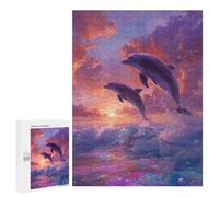 Jigsaws for Adults500 PCS Dolphins Leaping at Sunset Jigsaw Puzzles for Adults Staycation Kill Time Help The Brain Exercise Family Fun & Game Night 500 PCS