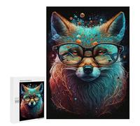 Jigsaws for Adults500 PCS Glowing Fox with Glasses Art Print Jigsaws for Adults Brain Teaser Game Analysis And Logic Stress Reduction Gifts 500 PCS