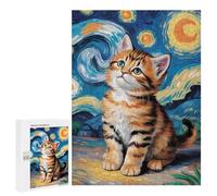 Jigsaws for Adults500 PCS Kitten in Starry Night Style Jigsaws for Adults Brain Teaser Game Analysis And Logic Stress Reduction Gifts 500 PCS