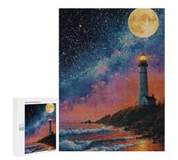 Jigsaws for Adults500 PCS Moonlit Lighthouse Coastal Scene Jigsaw Puzzles for Adults For Family Fun Challenging To Complete Learning Educational Toys 500 PCS