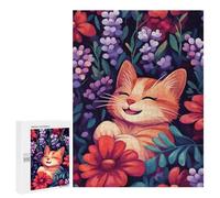 Jigsaws for Adults500 PCS Smiling Cat in Flowers Teenagers Puzzles Hands-on Game Presents for Women Unique Birthday And Gifts 500 PCS