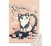 Jigsaws Puzzle for Adults Cherry Blossom Cat 1000 Piece Jigsaw Puzzles Paper Jigsaw for Age 18 Years Up Challenging Game 1000pcs (38x26cm)