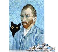 Jigsaws Puzzle for Adults Cute Cat with Van Gogh 1000 Piece Wood Jigsaw Puzzles for Kids Age 12 Years Up Challenging Game 1000pcs (75x50cm)