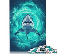 Jigsaws Puzzle for Adults Great White Shark in Ocean Depths 1000 Piece Jigsaw Puzzles Paper Jigsaw for Age 18 Years Up Challenging Game 38x26cm/1000pcs