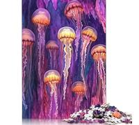 Jigsaws Puzzle for Adults Jellyfish Glow 500 Piece Jigsaw Puzzles Wood Jigsaw for Age 18 Years Up Challenging Game 500pcs (52x38cm)