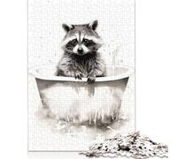Jigsaws Puzzle for Adults Raccoon Bathroom Animal 1000 Piece Jigsaw Puzzles Wood Jigsaw for Age 18 Years Up Challenging Game 1000pcs (75x50cm)
