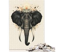 Jigsaws Puzzle for Adults Sacred Elephant Vector Portrait with Tribal Crown 1000 Piece Jigsaw Puzzles Wood Jigsaw for Age 18 Years Up Challenging Game 1000pcs (75x50cm)