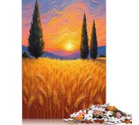 Jigsaws Puzzle for Adults Sunset Wheat Field 1000 Piece Jigsaw Puzzles Wooden Jigsaw for Age 18 Years Up Challenging Game 1000pcs (75x50cm)