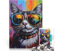 Jigsaws Puzzles 1000 Piece For Adults teenagers Cool Cat Sunglasses Abstract Painti Made of wood Suitable for ages 14 and up Play Toys As a gift for the whole family and friends。