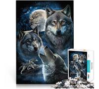 Jigsaws Puzzles 1000 Piece For Adults teenagers Grey Wolf Under Full Moon Made of cardboard Suitable for ages 14 and up Educational toys Christmas game Gifts 。size：26x38cm/10.24x14.96inch