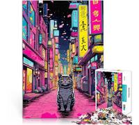 Jigsaws Puzzles 1000 Piece For Adults teenagers japan cat city Made of cardboard Suitable for ages 14 and up Play toys because it is ideal as a gift for the whole family。size:26x38cm/10.24x14.96inch