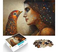 Jigsaws Puzzles 1000 Piece For Adults teenagers “Mosaic Bird And Woman” Made of cardboard，for 14+ game wall decoration Artists' Collection, Fine Arts。size：26x38cm/10.24x14.96inch