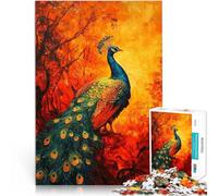 Jigsaws Puzzles 1000 Piece For Adults teenagers Peacock in Fiery Forest Made of cardboard Suitable for ages 14 and up Intellectual decompression educational toy Birthday Gifts。size：26x38cm