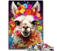 Jigsaws Puzzles 1000 Pieces for Adults Gifts Alpaca Wearing Flowers 1000 Pieces for Teenagers,Fun Games Every Piece Is Unique - Challenging Family Fun Game (26x38cm)