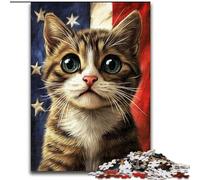Jigsaws Puzzles 1000 Pieces for Adults Gifts American Flag Cat, Stress Relief with Fully Interlocking Randomly Shaped Pieces for And 14 Years Old (size 26x38cm)