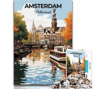 Jigsaws Puzzles 1000 Pieces for Adults Gifts Amsterdam Netherlands,Vibrant And Unique Design Relaxing & Challenging Puzzle Experience (75x50cm)