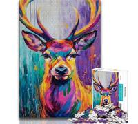 Jigsaws Puzzles 1000 Pieces for Adults Gifts Animal Deer Oil Painting,family Fun Games Fun at Home Activities,Birthday Present,Travel Gifts (38x26cm)