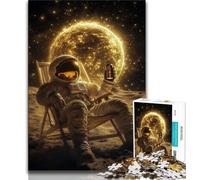 Jigsaws Puzzles 1000 Pieces for Adults Gifts Astronaut Sitting on The Moon,Stress Reliever Difficult Challenge Every Piece Is Unique - Challenging Family Fun Game 38x26cm