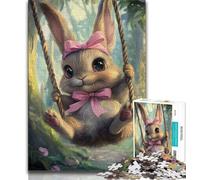 Jigsaws Puzzles 1000 Pieces for Adults Gifts Baby Bunny on The Swing Adult Jigsaw,Learning Educational Toys Family Games Unique Birthday And Gifts (size 38x26cm)