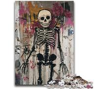 Jigsaws Puzzles 1000 Pieces for Adults Gifts Basquiat-style Flowers And Skulls for Age 14+ Challenging To Complete But Fun And Humorous Great Gifts And Toys 26x38cm